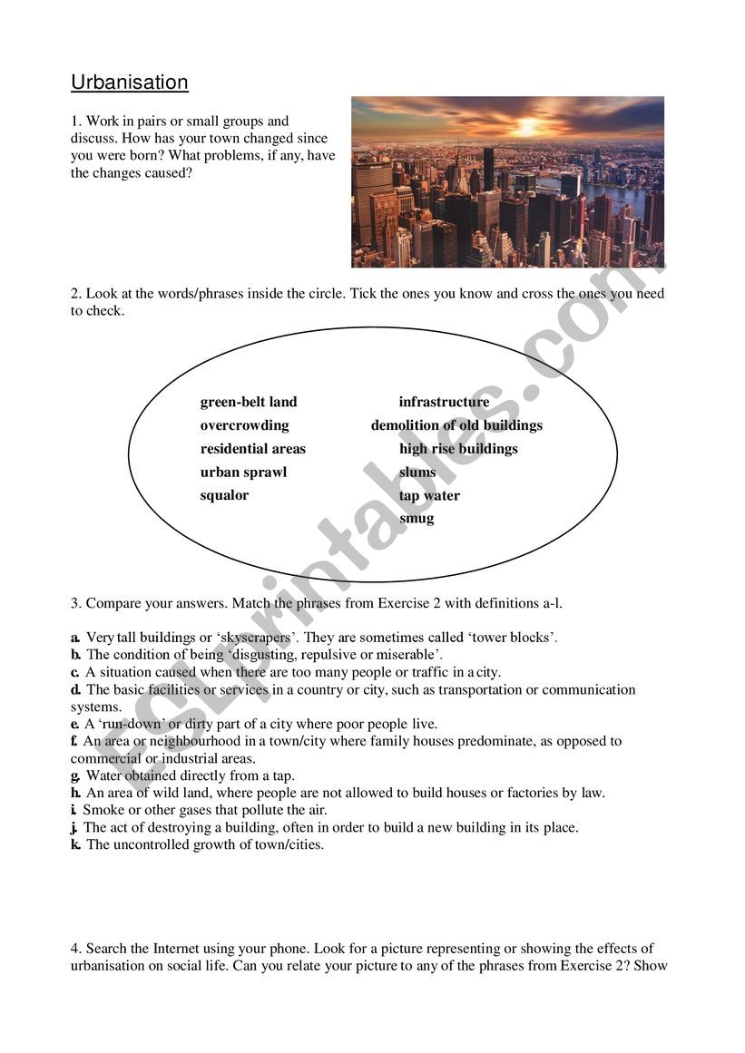 Urbanisation - Megacities worksheet