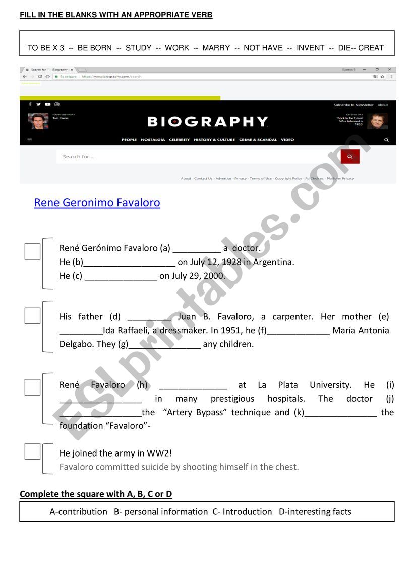 Favaloros biography worksheet