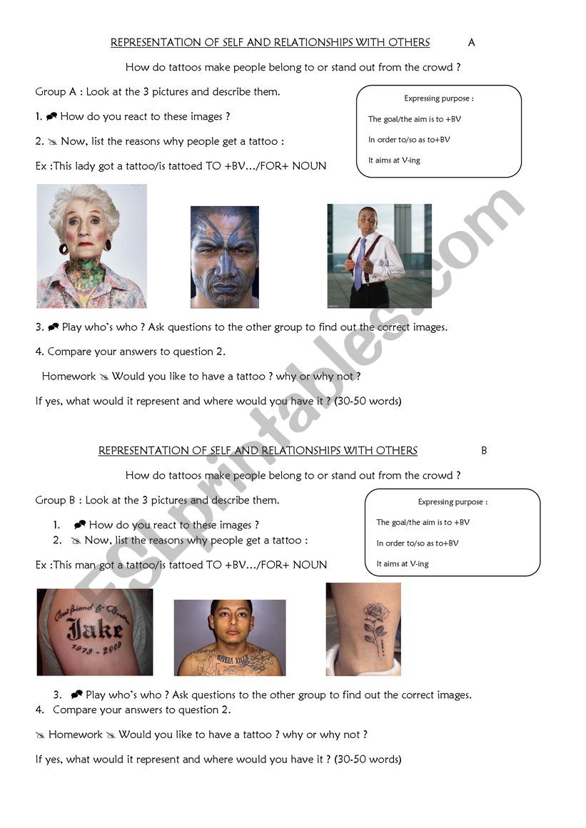 Tattoos worksheet