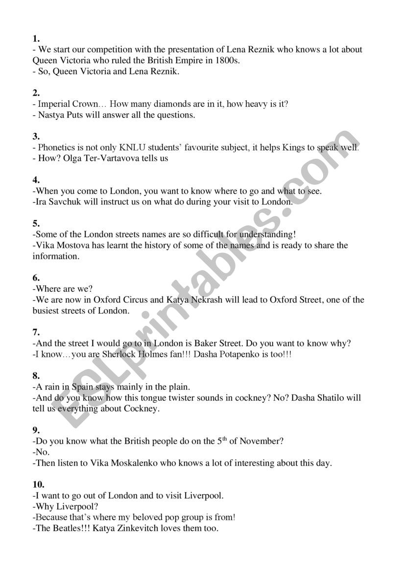 Few ideas for presentation  worksheet