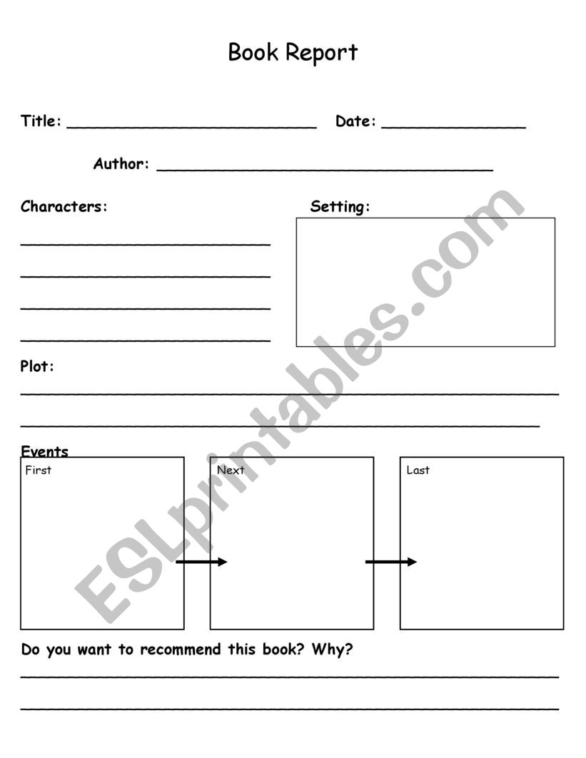 bookreport templete worksheet