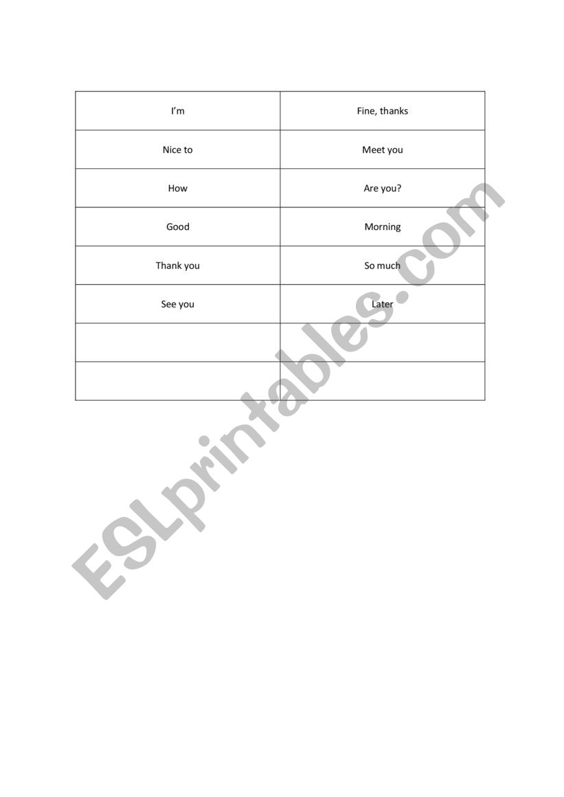read and match - greetings worksheet