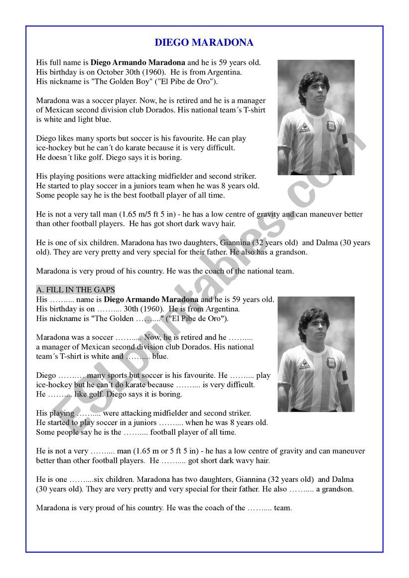 Diego Maradona  worksheet