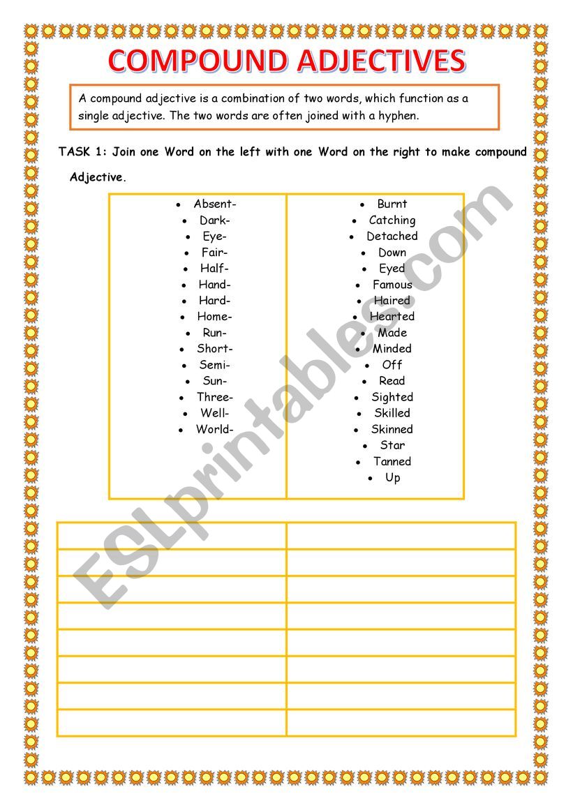 COMPOUND ADJECTIVES worksheet