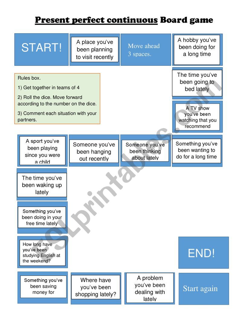 Present perfect continuous board game