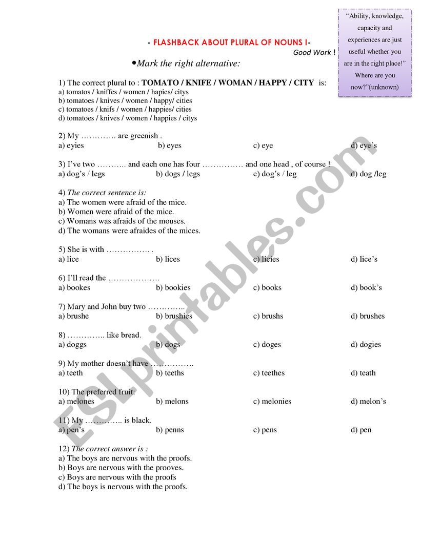 Plural of nouns worksheet