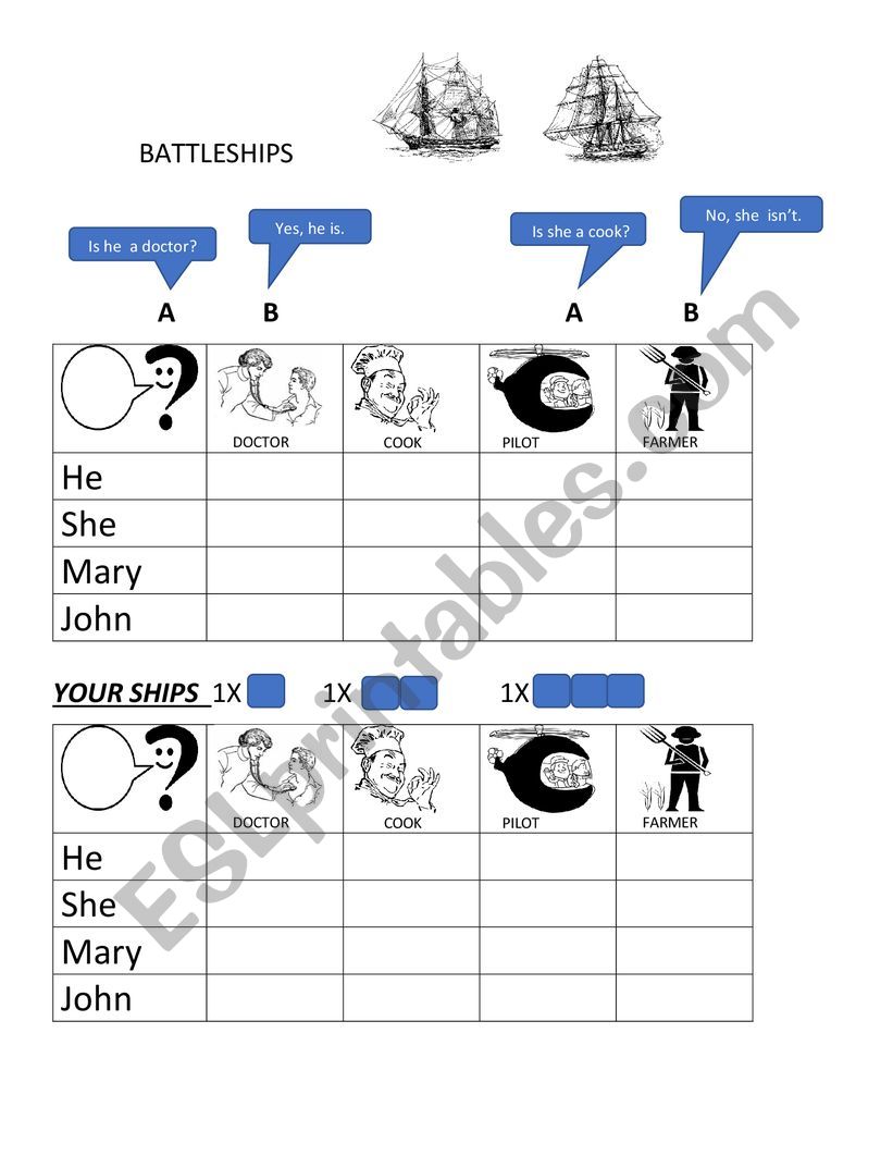 Battleships JOBS worksheet