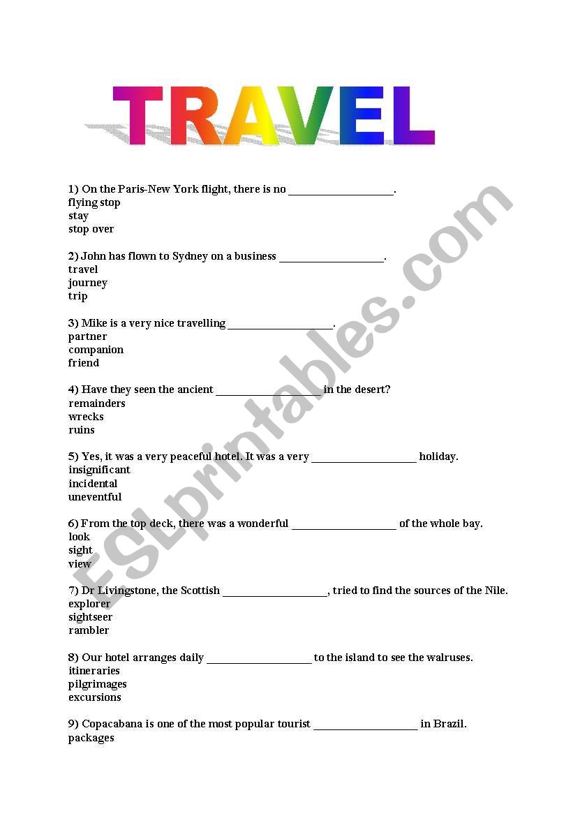 travel vocabularies worksheet