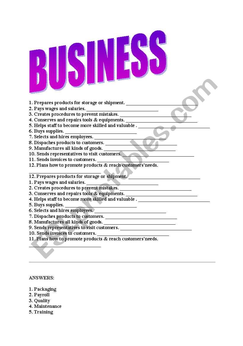 BUSNESS VOCABULARY worksheet