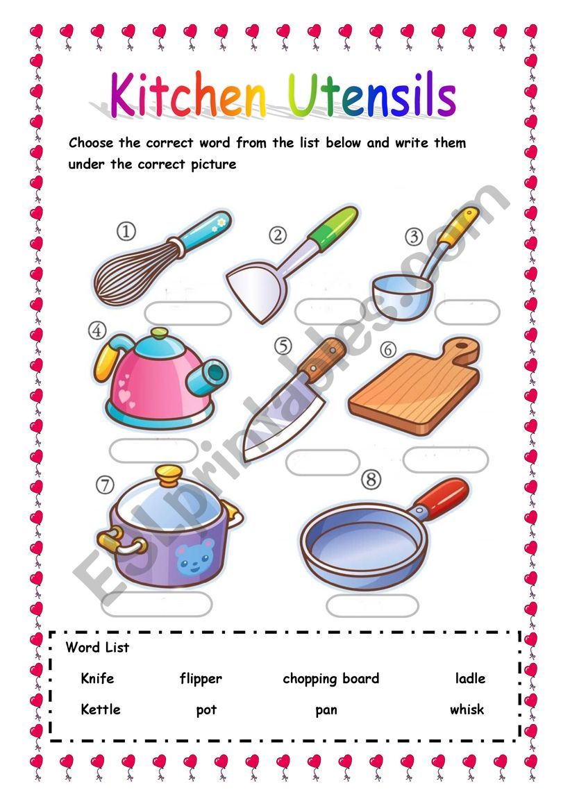 kitchen utensils worksheet