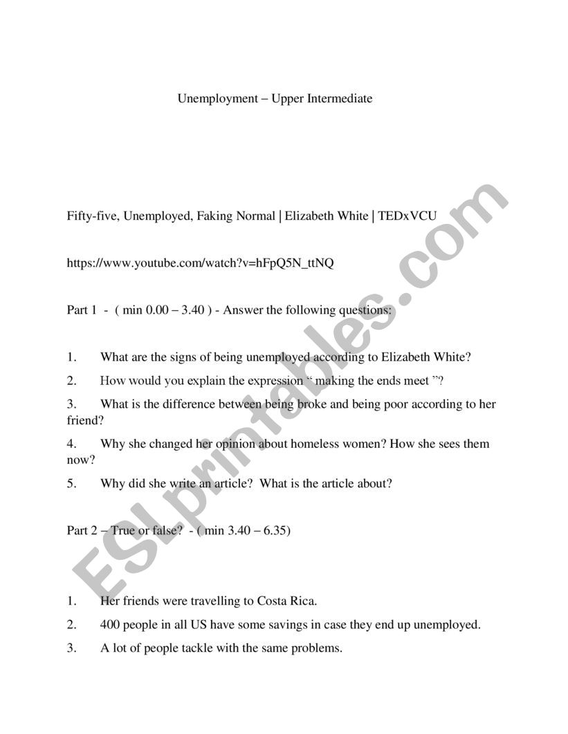 unemployment worksheet