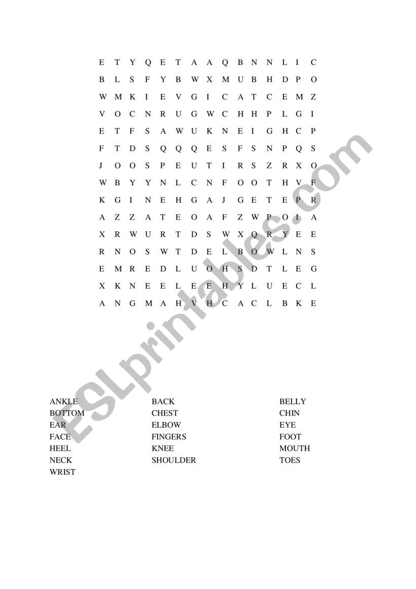 BODY PARTS worksheet