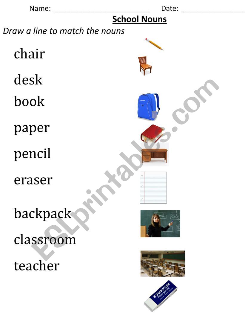 School Nouns Quiz worksheet
