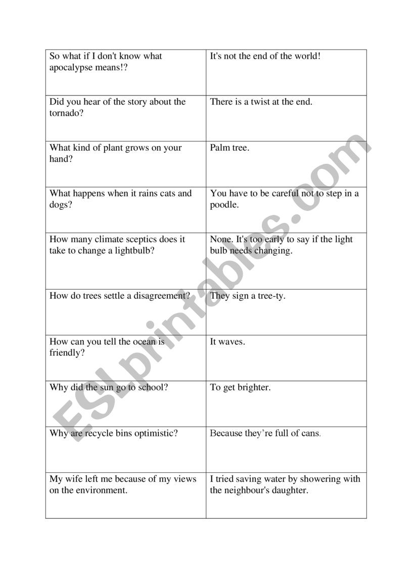 Environment One-Liners worksheet