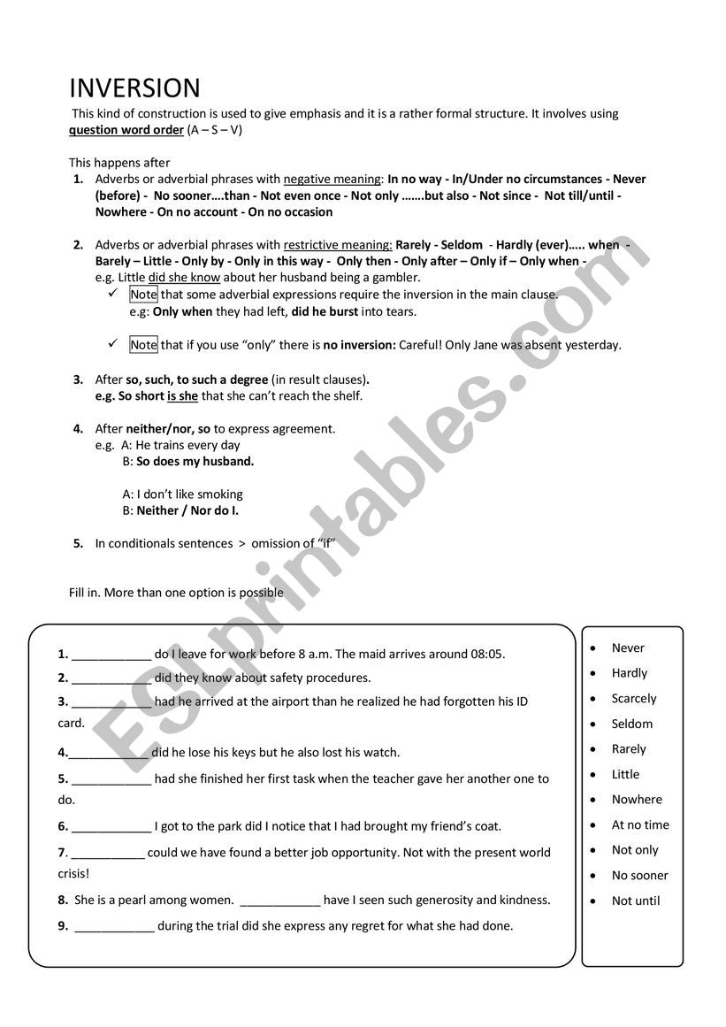 Inversion worksheet