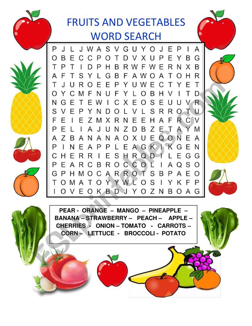 Fruits and vegetables word search