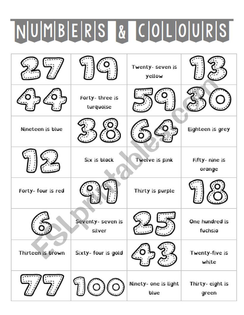 Numbers and colours worksheet
