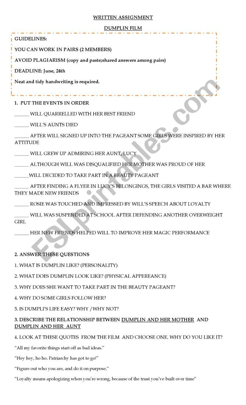 film dumplin worksheet