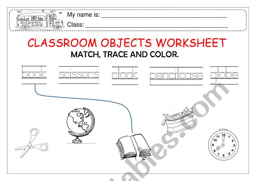 Classroom objects worksheet P5