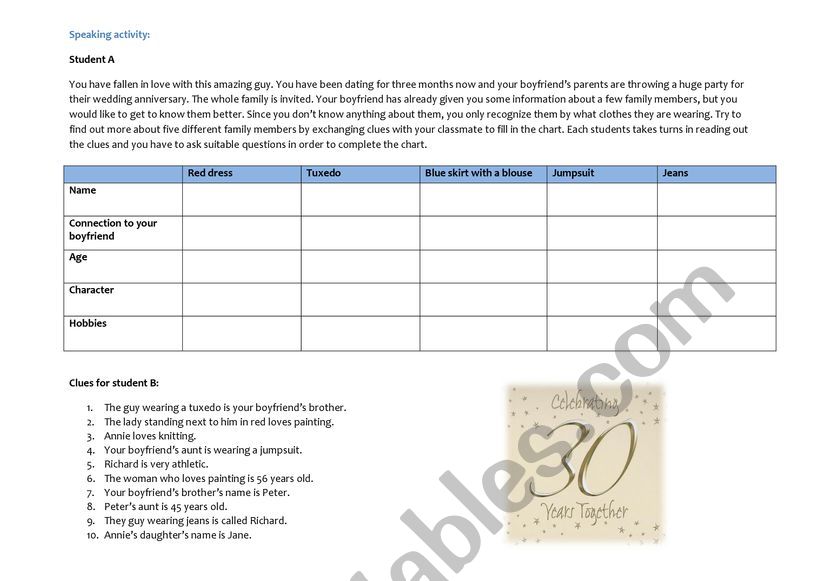 Info gap speaking activity about family members