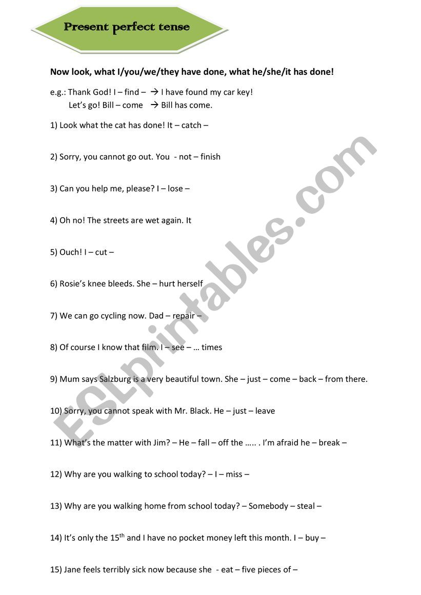 present perfect worksheet