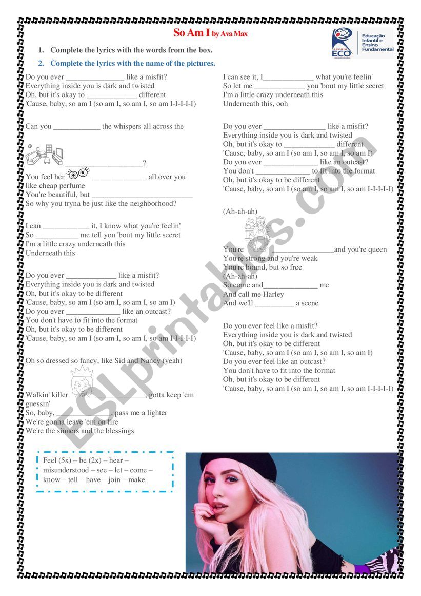 So am I - by Ava Max worksheet