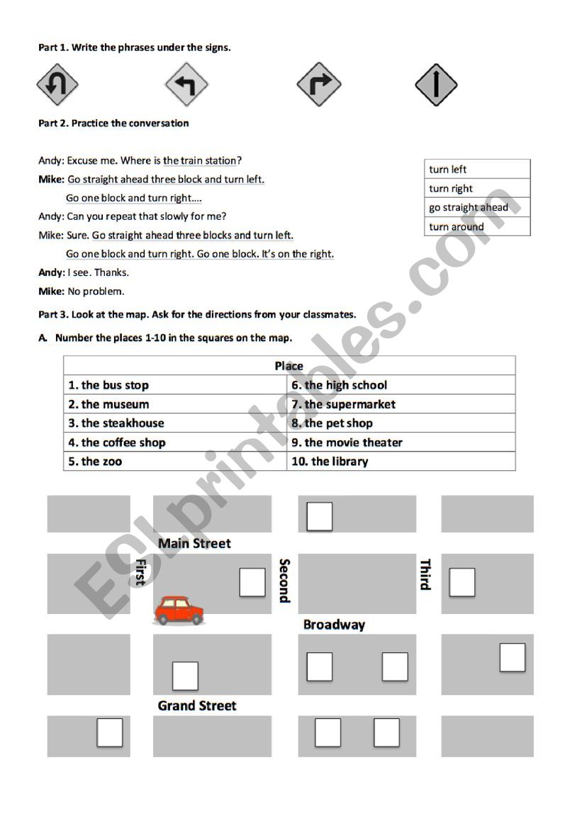 Give Directions worksheet