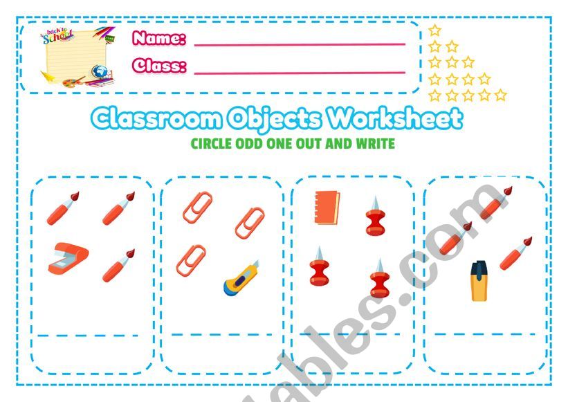 Classroom objects worksheet P7