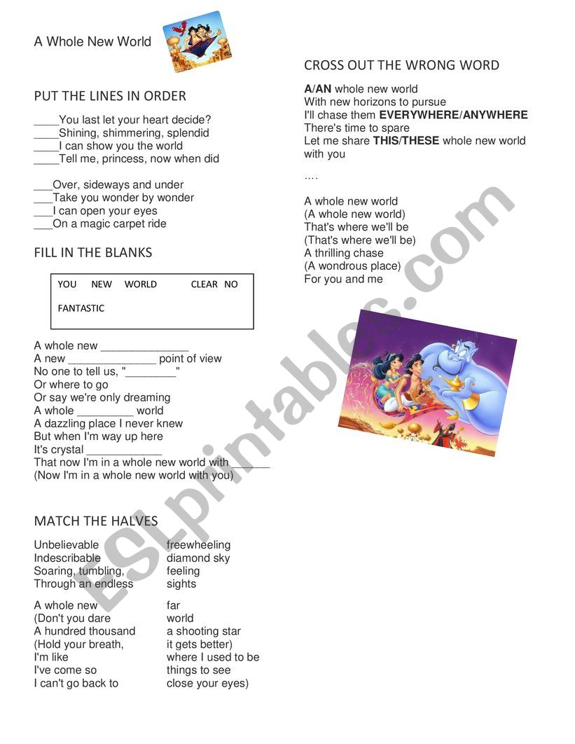 A WHOLE NEW WORLD 2019 worksheet