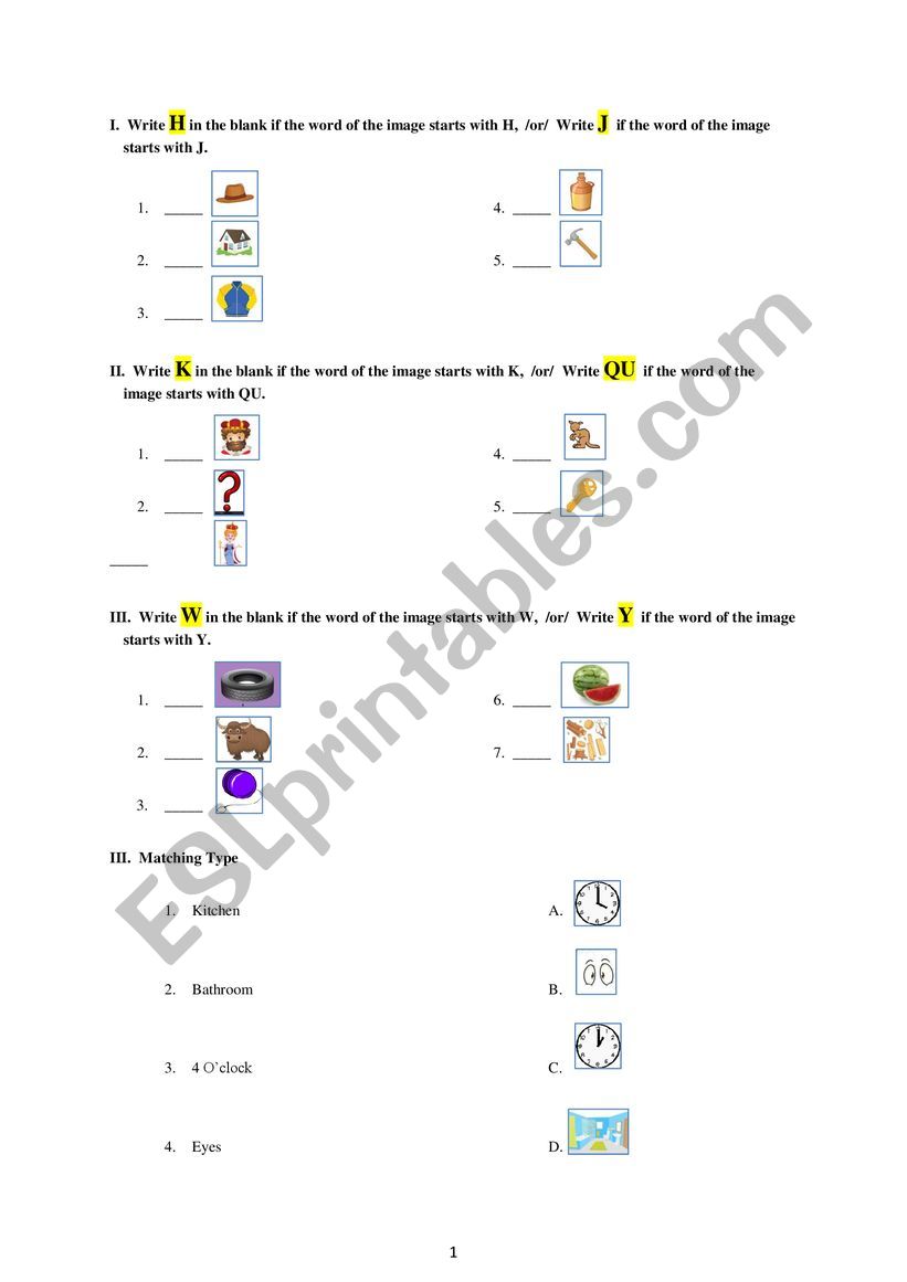 Phonics worksheet