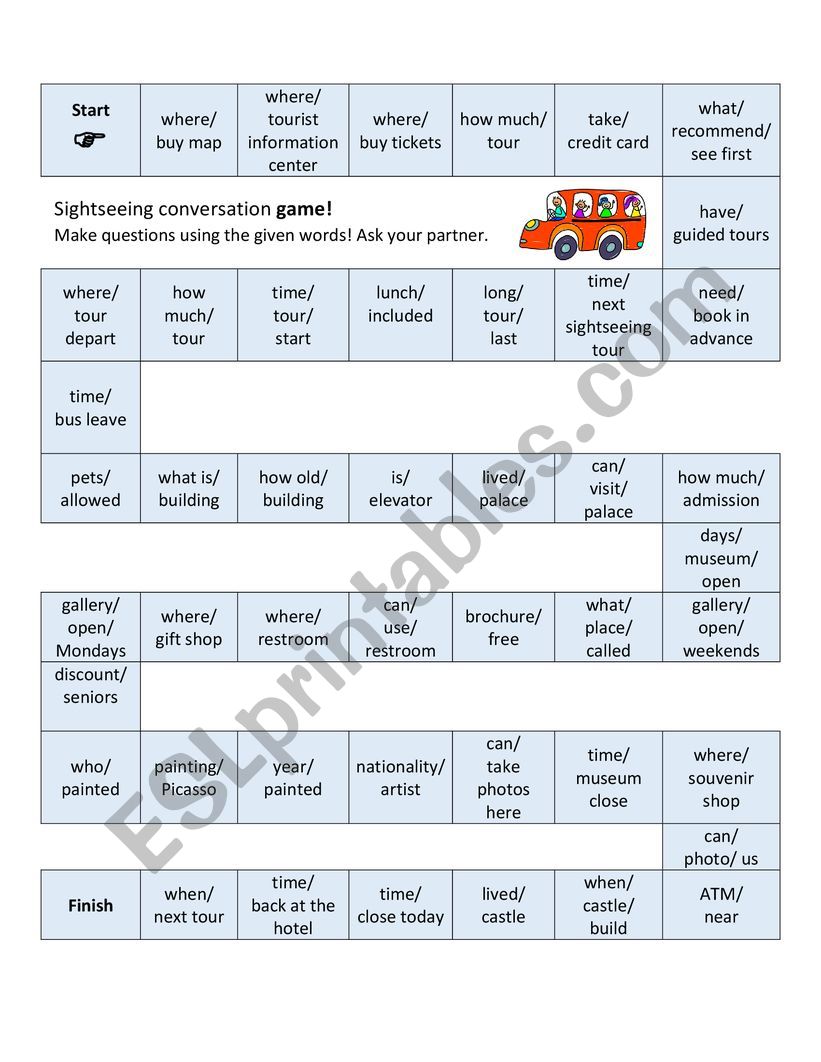 Sightseeing conversation game worksheet