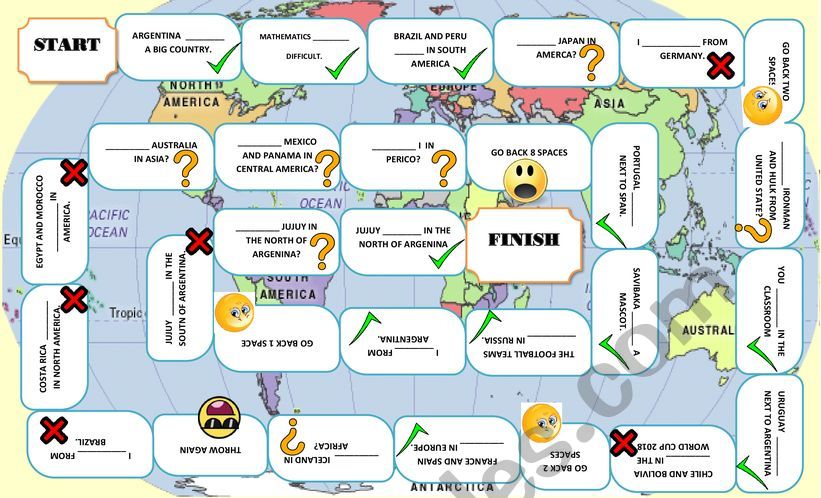 Verb to be gameboard with countries