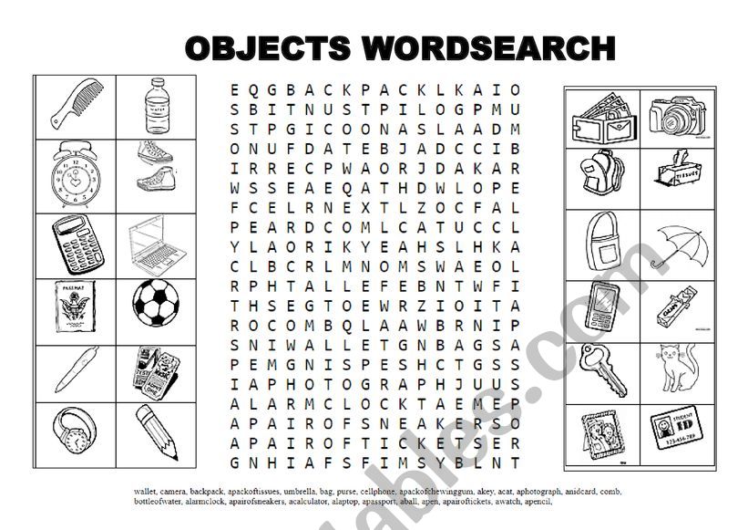 OBJECTS WORDSEARCH worksheet