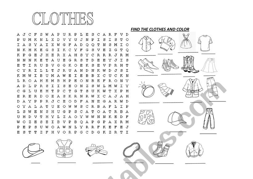 WORDSEARCH CLOTHES 2 worksheet