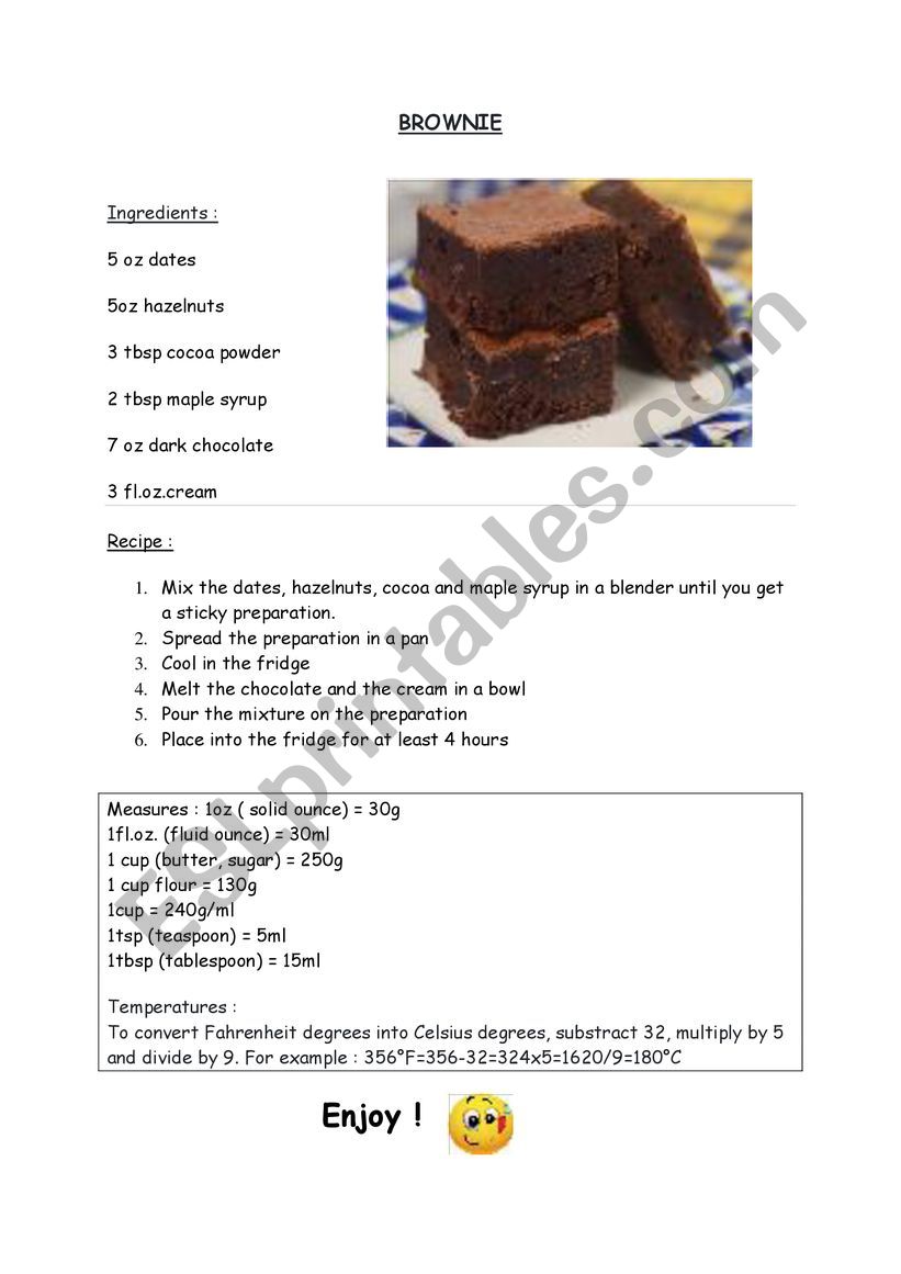 Brownie worksheet