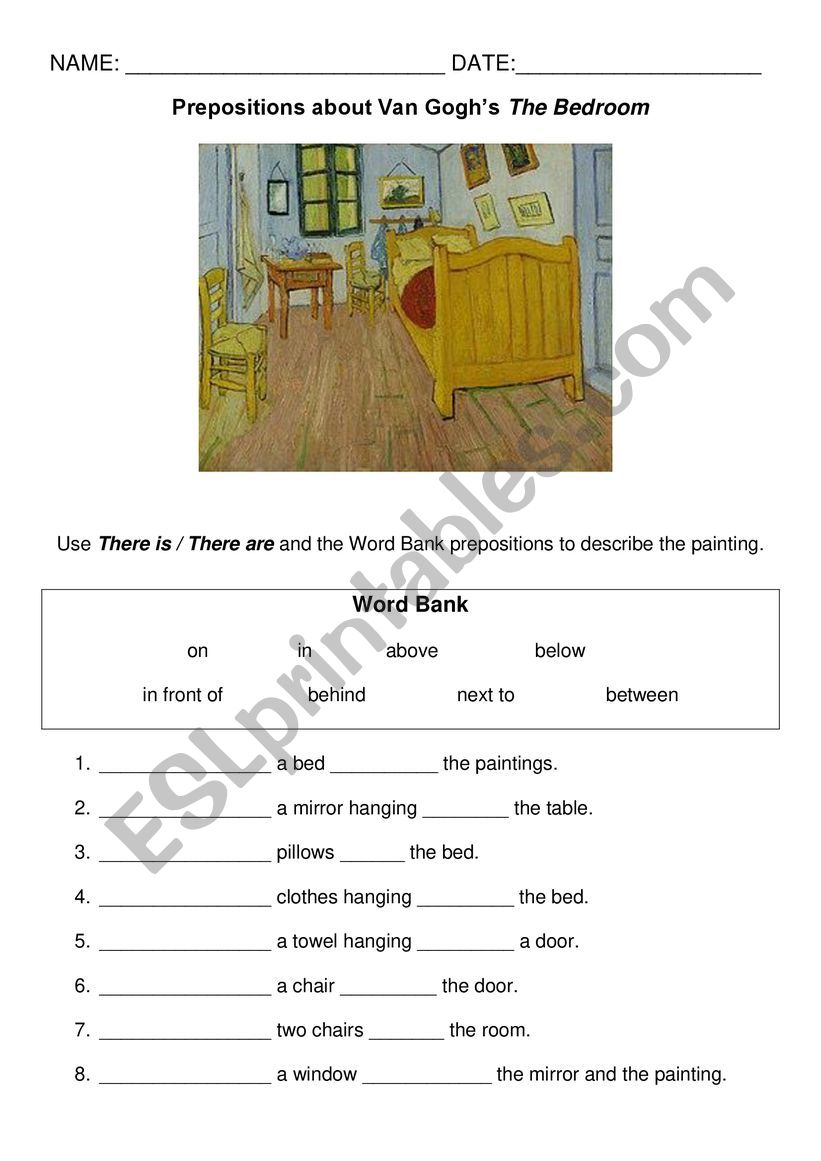 Prepositions Van Gogh The Bedroom