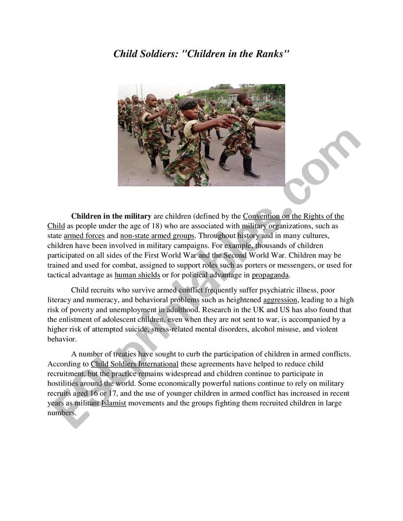 Child soldiers worksheet