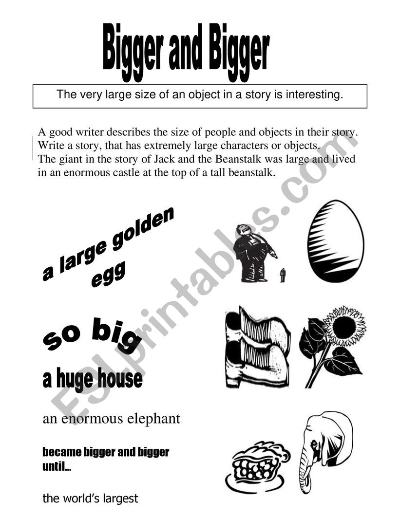 Bigger and Bigger Writing worksheet