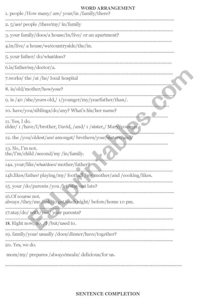 Exercises about Topic: Family worksheet