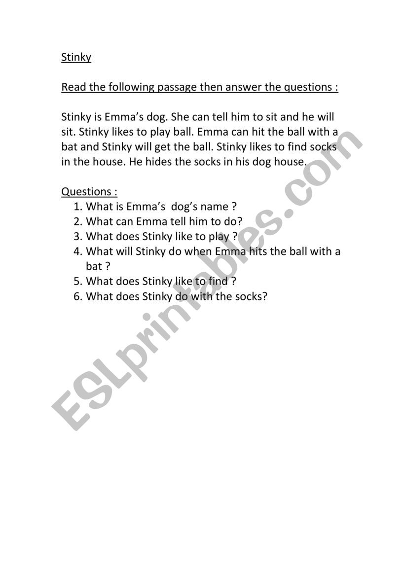 Stinky  worksheet