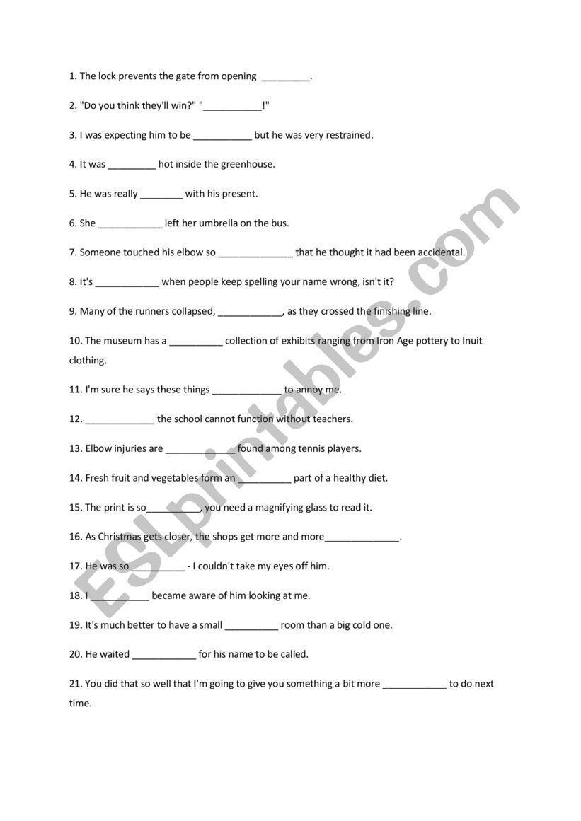 ADJECTIVES AND ADVERBS QUIZ worksheet