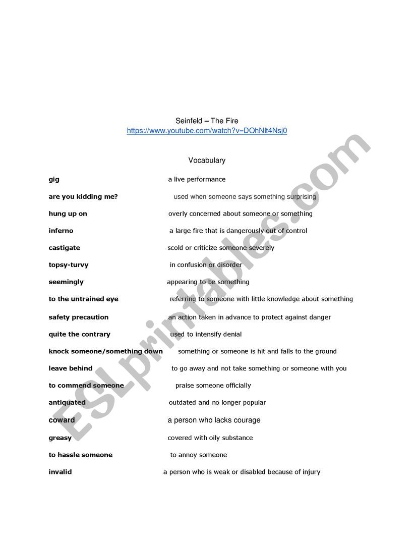 Seinfeld - The Fire worksheet
