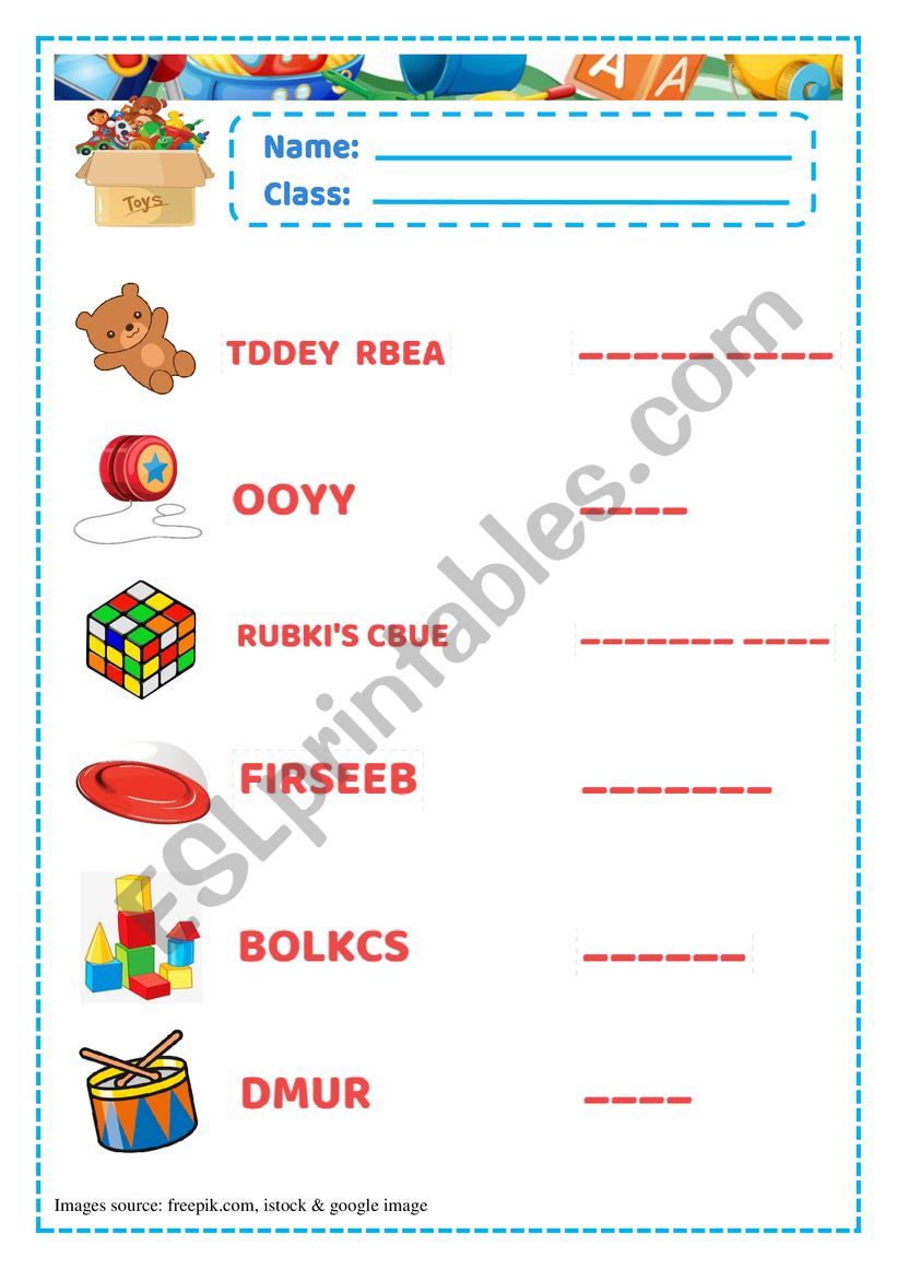 Toys worksheet P3 worksheet