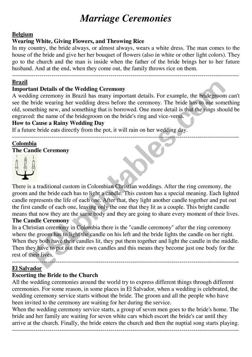 Marriage Ceremonies worksheet