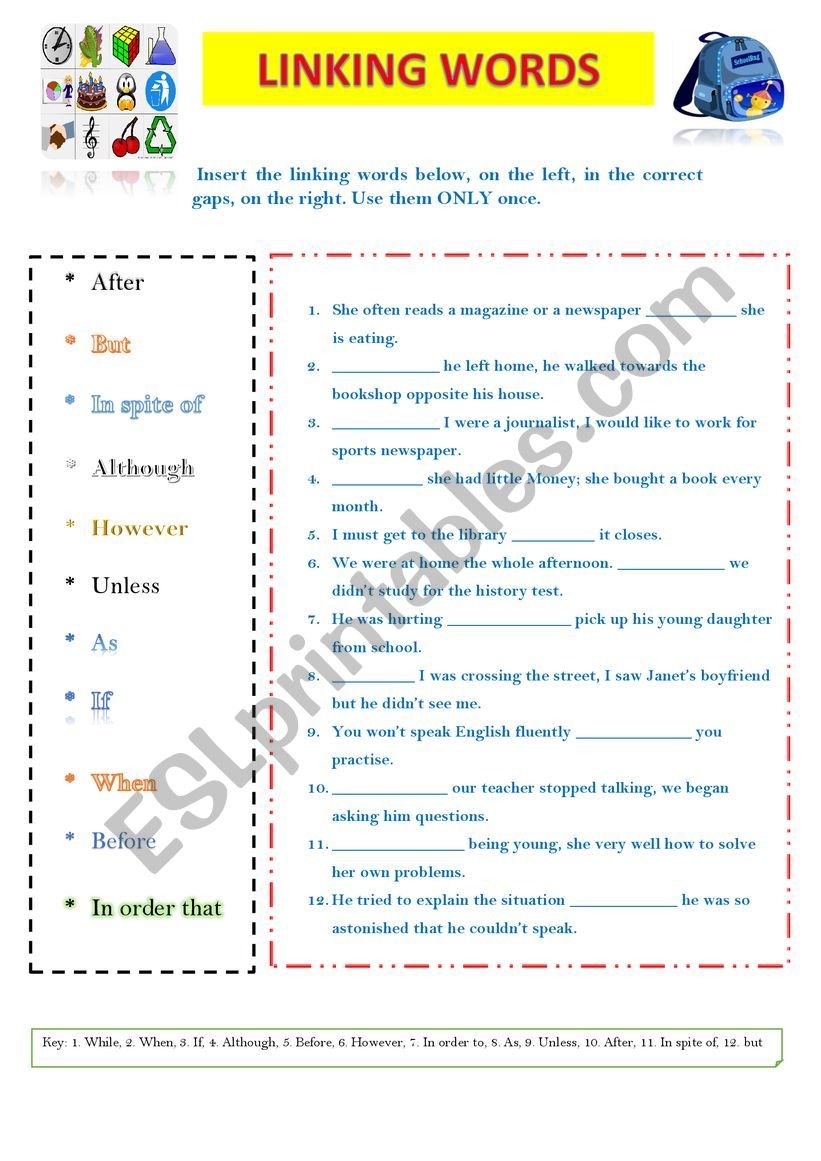 LINKING WORDS worksheet