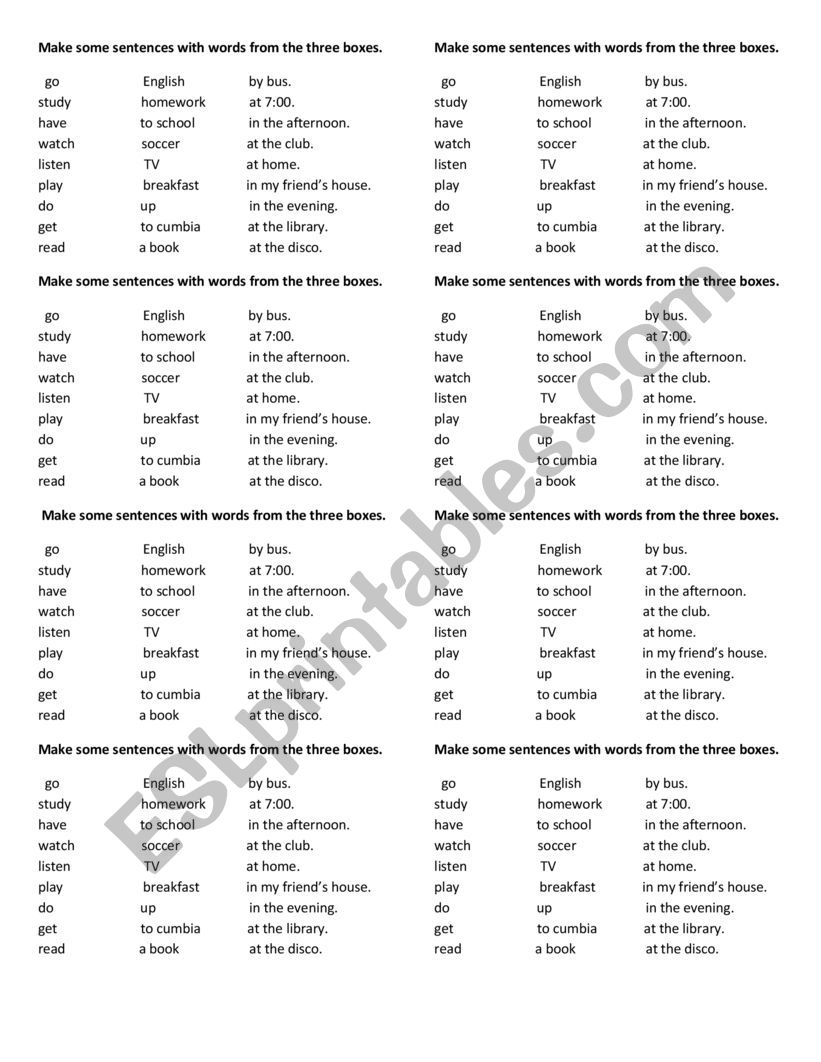 Make sentences with present simple