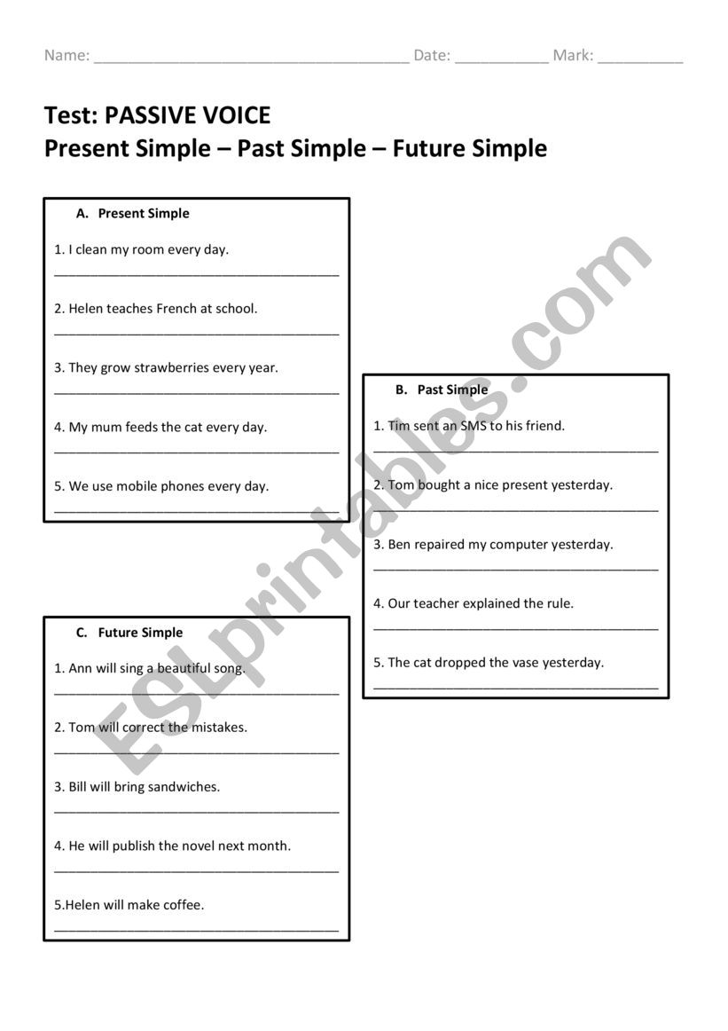 Passive Voice - Present Simple, Past Simple, Future Simple