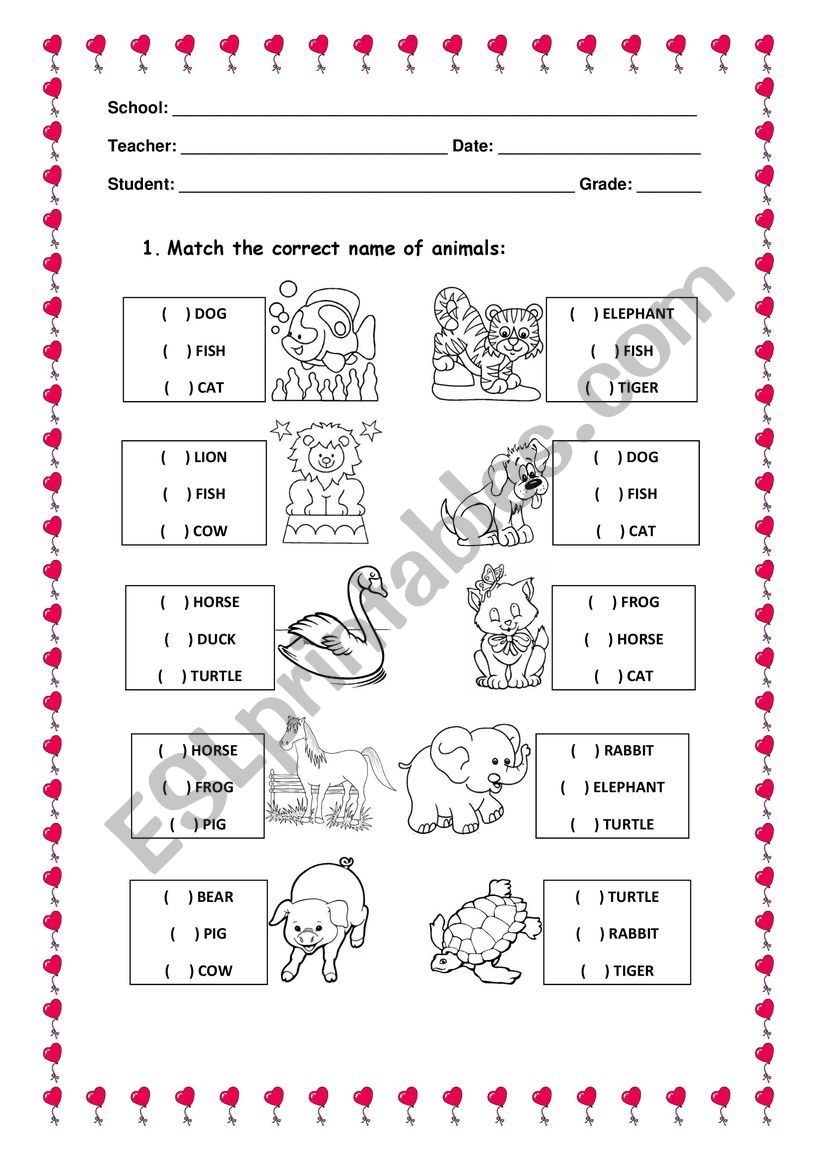 Farm and wild animals worksheet