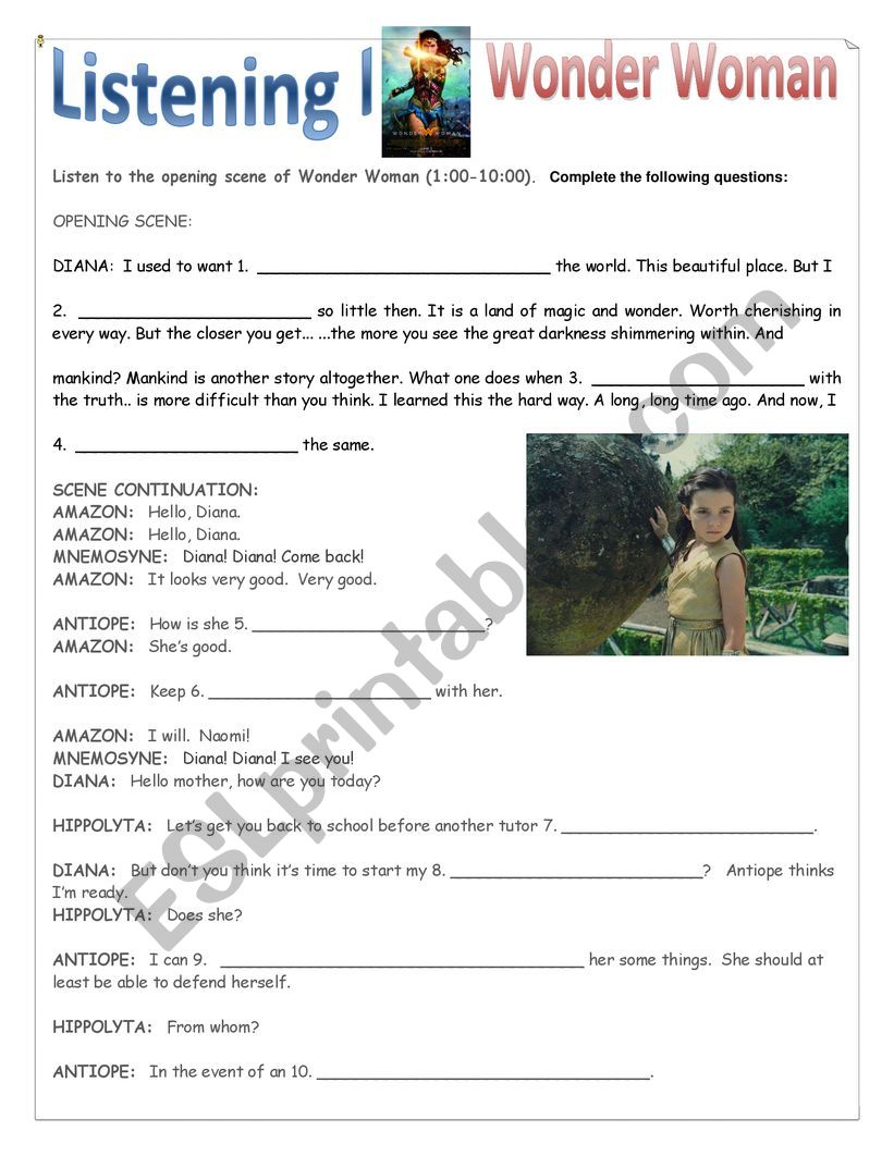 Wonder Woman Listening Task - 16 pages with answer key!!