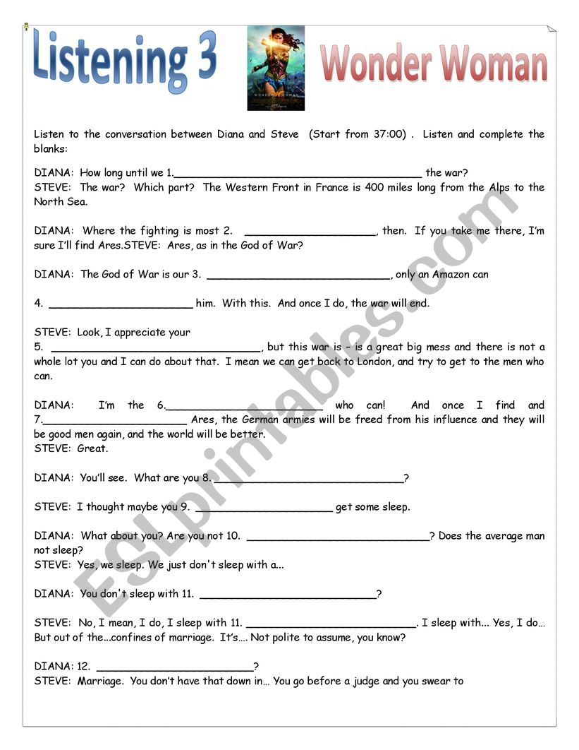 Wonder Woman Listening Task 16 Pages With Answer Key Esl Worksheet By Anangeliqueangel